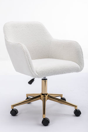English Elm Modern Teddy Bouclé Swivel Chair with Gold Base Adjustable Height Home Office Seat W52762355
