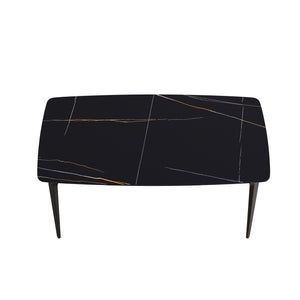 English Elm 63"Modern Sculptural Artificial Stone Dining Table With Black Curved Metal Legs For 6 People W1535S00156