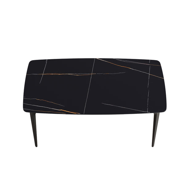 English Elm 63"Modern Sculptural Artificial Stone Dining Table With Black Curved Metal Legs For 6 People W1535S00156