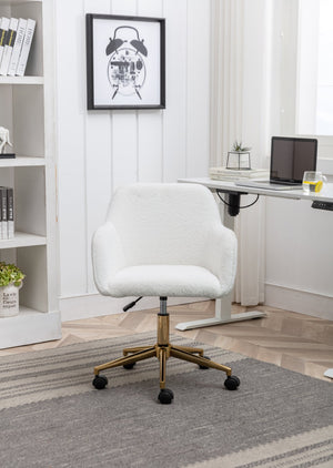 English Elm Modern Teddy Bouclé Swivel Chair with Gold Base Adjustable Height Home Office Seat W52762355