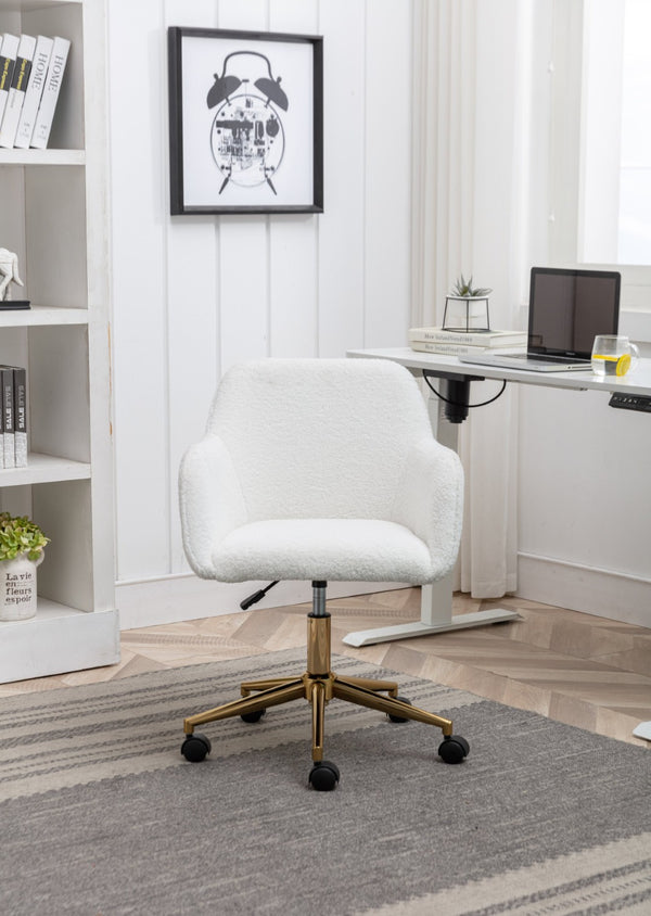 English Elm Modern Teddy Bouclé Swivel Chair with Gold Base Adjustable Height Home Office Seat W52762355