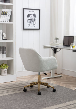 English Elm Modern Teddy Bouclé Swivel Chair with Gold Base Adjustable Height Home Office Seat W52762355