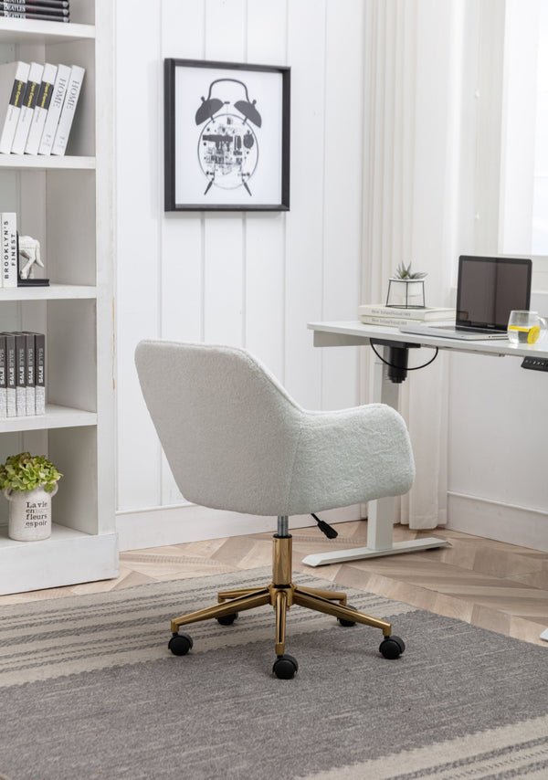English Elm Modern Teddy Bouclé Swivel Chair with Gold Base Adjustable Height Home Office Seat W52762355