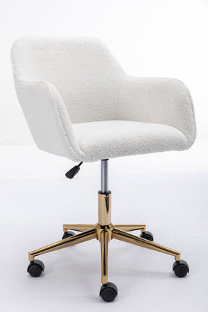English Elm Modern Teddy Bouclé Swivel Chair with Gold Base Adjustable Height Home Office Seat W52762355