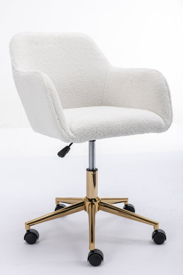 English Elm Modern Teddy Bouclé Swivel Chair with Gold Base Adjustable Height Home Office Seat W52762355