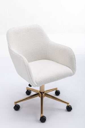 English Elm Modern Teddy Bouclé Swivel Chair with Gold Base Adjustable Height Home Office Seat W52762355