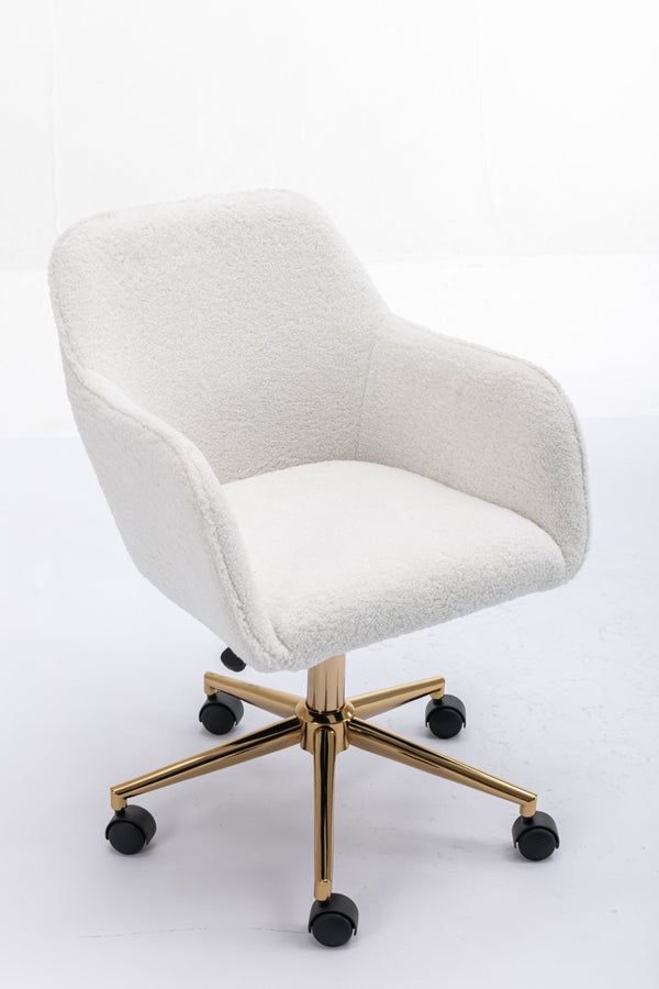 English Elm Modern Teddy Bouclé Swivel Chair with Gold Base Adjustable Height Home Office Seat W52762355