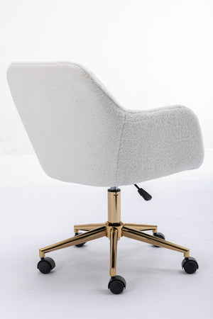 English Elm Modern Teddy Bouclé Swivel Chair with Gold Base Adjustable Height Home Office Seat W52762355