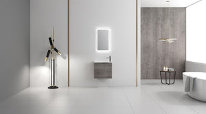 English Elm Bathroom Vanity Ceramic Sink 22" Floating Wall-Mount Vanity with Matte Black Handle and Soft Close Door Plaid Grey Oak W99968776