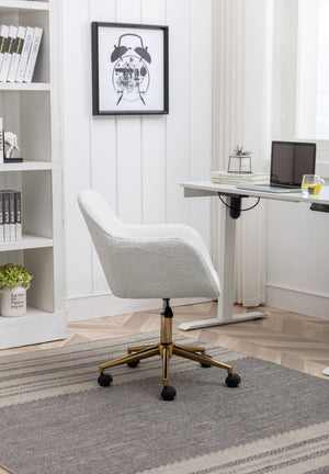 English Elm Modern Teddy Bouclé Swivel Chair with Gold Base Adjustable Height Home Office Seat W52762355