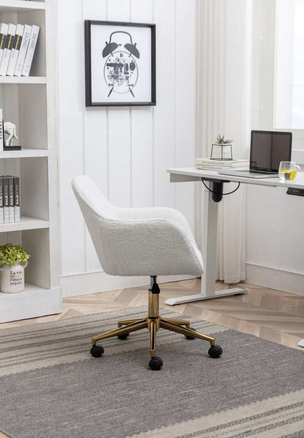 English Elm Modern Teddy Bouclé Swivel Chair with Gold Base Adjustable Height Home Office Seat W52762355