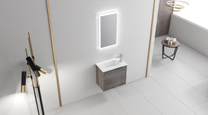 English Elm Bathroom Vanity Ceramic Sink 22" Floating Wall-Mount Vanity with Matte Black Handle and Soft Close Door Plaid Grey Oak W99968776