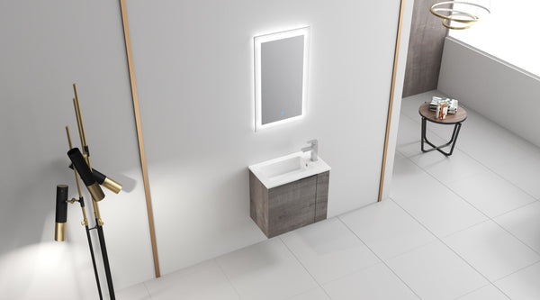 English Elm Bathroom Vanity Ceramic Sink 22" Floating Wall-Mount Vanity with Matte Black Handle and Soft Close Door Plaid Grey Oak W99968776
