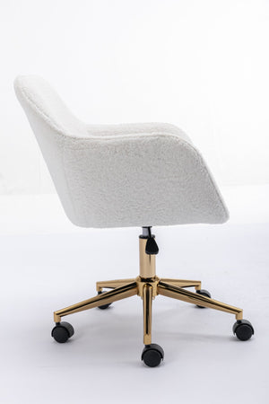English Elm Modern Teddy Bouclé Swivel Chair with Gold Base Adjustable Height Home Office Seat W52762355