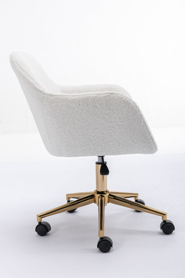 English Elm Modern Teddy Bouclé Swivel Chair with Gold Base Adjustable Height Home Office Seat W52762355