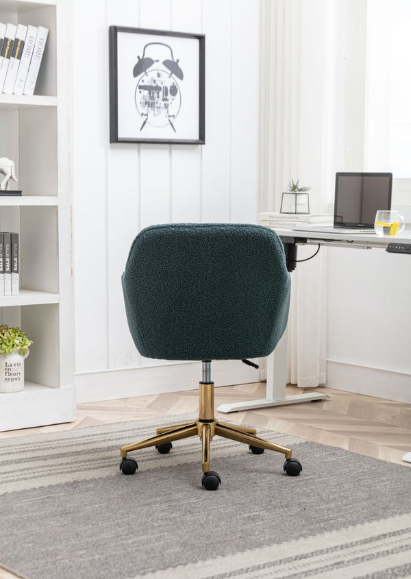 English Elm Modern Teddy Plush Swivel Chair Adjustable Height Gold Base for Home Office W52762363