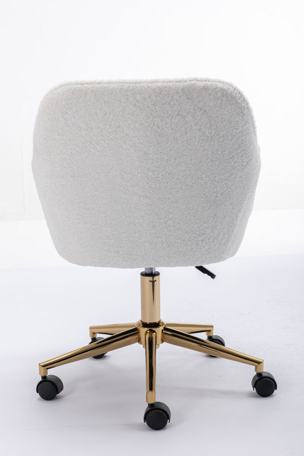 English Elm Modern Teddy Bouclé Swivel Chair with Gold Base Adjustable Height Home Office Seat W52762355