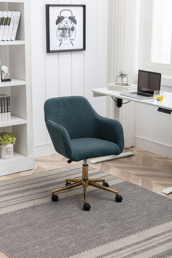 English Elm Modern Teddy Plush Swivel Chair Adjustable Height Gold Base for Home Office W52762363