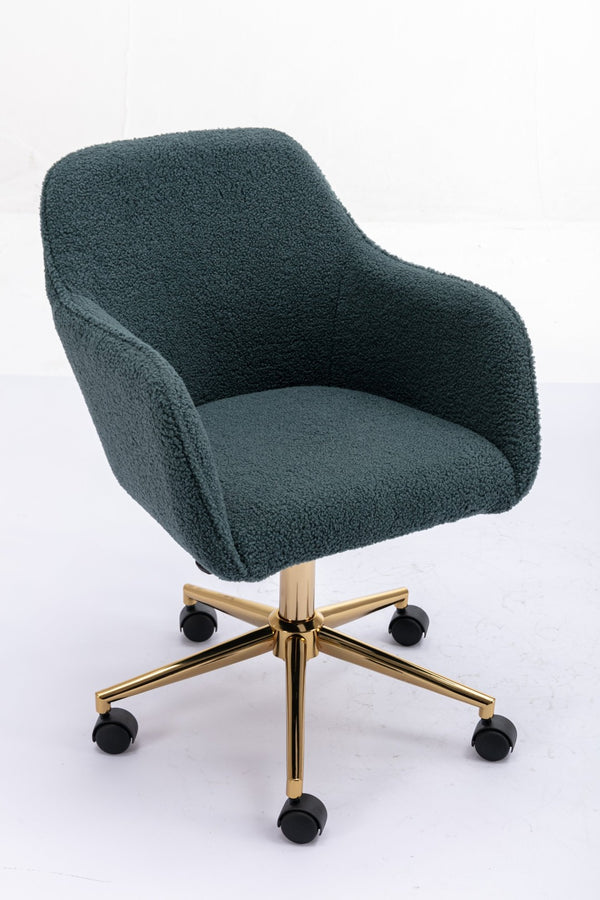 English Elm Modern Teddy Plush Swivel Chair Adjustable Height Gold Base for Home Office W52762363