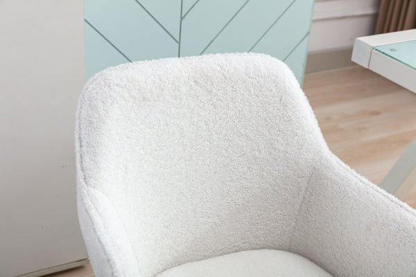 English Elm Modern Teddy Bouclé Swivel Chair with Gold Base Adjustable Height Home Office Seat W52762355