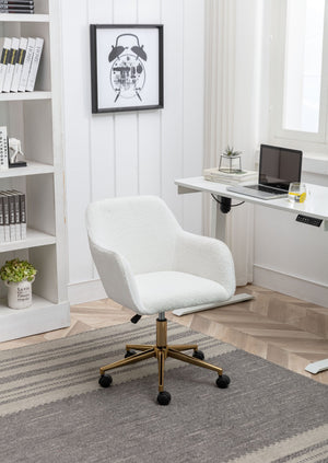 English Elm Modern Teddy Bouclé Swivel Chair with Gold Base Adjustable Height Home Office Seat W52762355