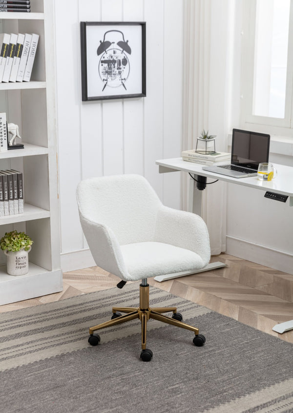 English Elm Modern Teddy Bouclé Swivel Chair with Gold Base Adjustable Height Home Office Seat W52762355