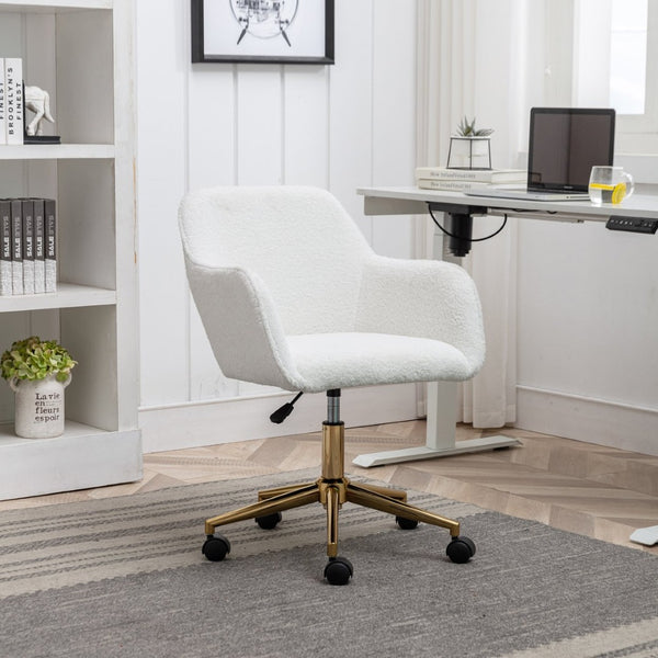 English Elm Modern Teddy Bouclé Swivel Chair with Gold Base Adjustable Height Home Office Seat W52762355
