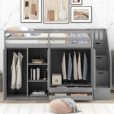 Hearth and Haven Luminaesque Twin Loft Bed with 2 Drawers, 3 Shelves, 2 Wardrobes, and Ladder Storage, Grey GX000325AAE