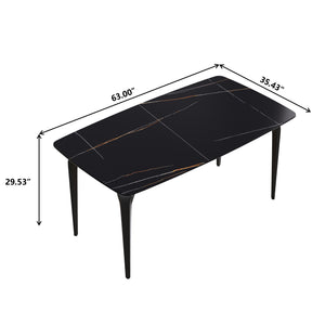 English Elm 63"Modern Sculptural Artificial Stone Dining Table With Black Curved Metal Legs For 6 People W1535S00156
