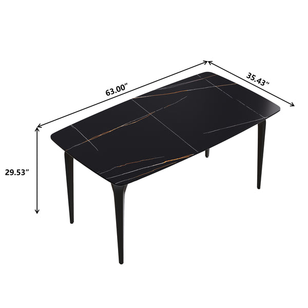 English Elm 63"Modern Sculptural Artificial Stone Dining Table With Black Curved Metal Legs For 6 People W1535S00156