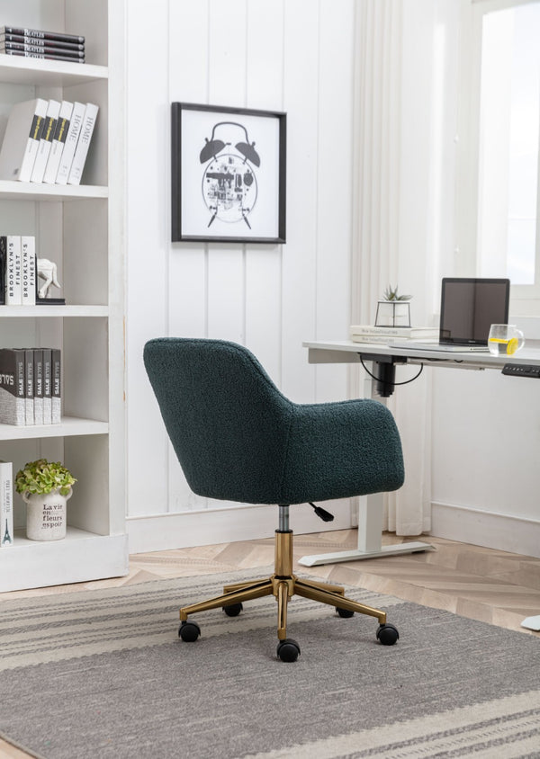 English Elm Modern Teddy Plush Swivel Chair Adjustable Height Gold Base for Home Office W52762363