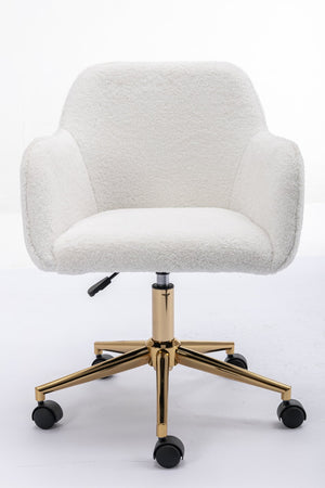 English Elm Modern Teddy Bouclé Swivel Chair with Gold Base Adjustable Height Home Office Seat W52762355