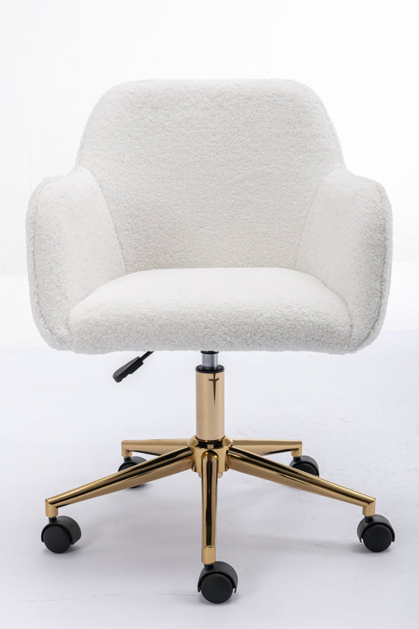 English Elm Modern Teddy Bouclé Swivel Chair with Gold Base Adjustable Height Home Office Seat W52762355