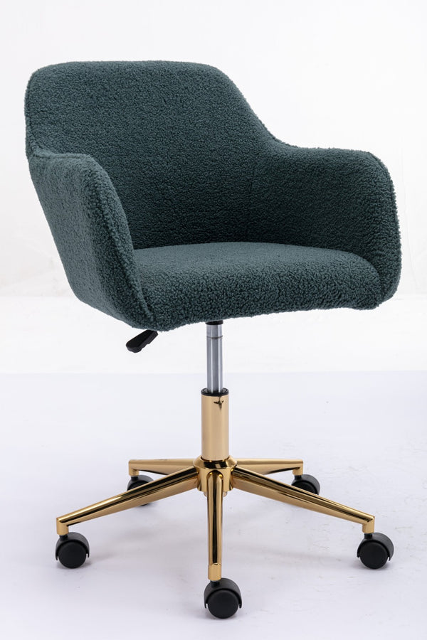 English Elm Modern Teddy Plush Swivel Chair Adjustable Height Gold Base for Home Office W52762363