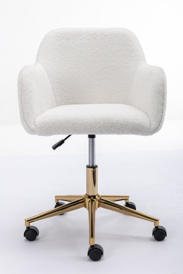 English Elm Modern Teddy Bouclé Swivel Chair with Gold Base Adjustable Height Home Office Seat W52762355