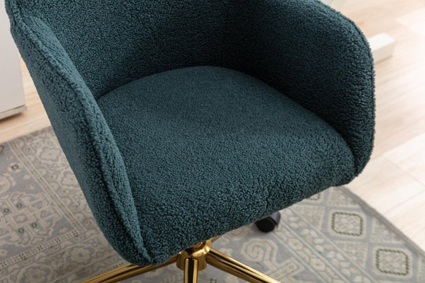 English Elm Modern Teddy Plush Swivel Chair Adjustable Height Gold Base for Home Office W52762363
