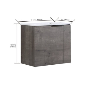 English Elm Bathroom Vanity Ceramic Sink 22" Floating Wall-Mount Vanity with Matte Black Handle and Soft Close Door Plaid Grey Oak W99968776