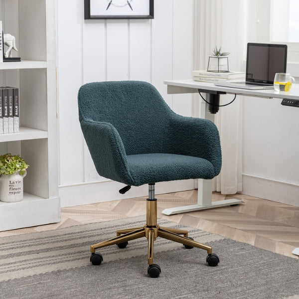 English Elm Modern Teddy Plush Swivel Chair Adjustable Height Gold Base for Home Office W52762363