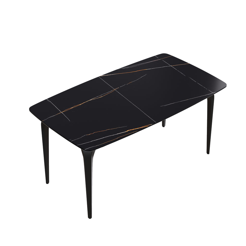 English Elm 63"Modern Sculptural Artificial Stone Dining Table With Black Curved Metal Legs For 6 People W1535S00156