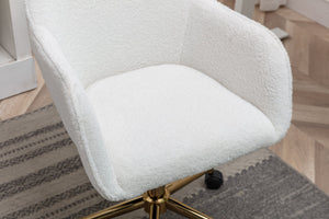 English Elm Modern Teddy Bouclé Swivel Chair with Gold Base Adjustable Height Home Office Seat W52762355