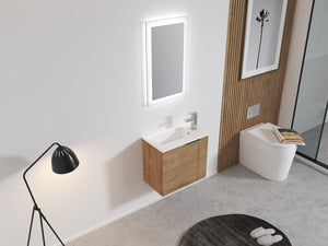 English Elm Bathroom Vanity Ceramic Sink 22" Floating Wall-Mount Vanity with Matte Black Handle and Soft Close Door Imitative Oak W99968770