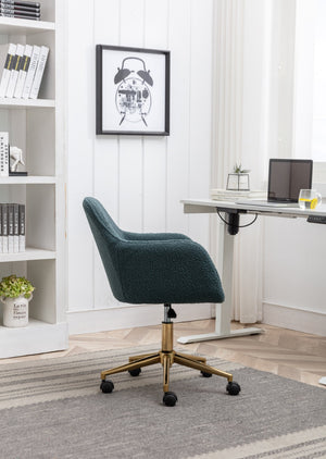 English Elm Modern Teddy Plush Swivel Chair Adjustable Height Gold Base for Home Office W52762363