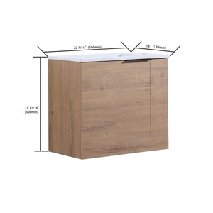 English Elm Bathroom Vanity Ceramic Sink 22" Floating Wall-Mount Vanity with Matte Black Handle and Soft Close Door Imitative Oak W99968770