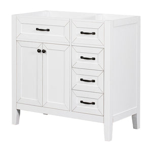 English Elm 36" Matte Bathroom Vanity Base Cabinet with Drawers Rubberwood Frame Modern Storage White WF296707AAK
