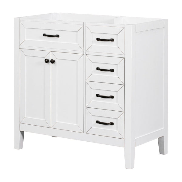 English Elm 36" Matte Bathroom Vanity Base Cabinet with Drawers Rubberwood Frame Modern Storage White WF296707AAK