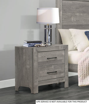 English Elm Rustic Corbin Gray Finish Nightstand with 2 Drawers, 3D Paper Veneer Texture & Black Metal Hardware, 23.5x16x24" B01169123