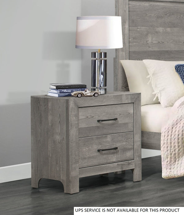 English Elm Rustic Corbin Gray Finish Nightstand with 2 Drawers, 3D Paper Veneer Texture & Black Metal Hardware, 23.5x16x24" B01169123