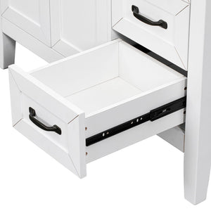 English Elm 36" Freestanding Bathroom Vanity Solid Rubberwood Cabinet with Ceramic Sink and Three Drawers White JL000007AAK-6