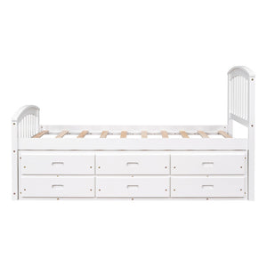 English Elm Twin Solid Pine Storage Bed with Six Built-in Drawers for Kids or Guest Rooms SG000121AAK