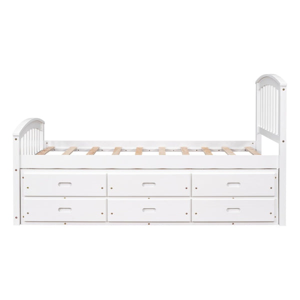 English Elm Twin Solid Pine Storage Bed with Six Built-in Drawers for Kids or Guest Rooms SG000121AAK